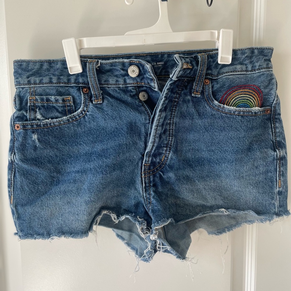 Denim shorts with Rainbow Embroidery